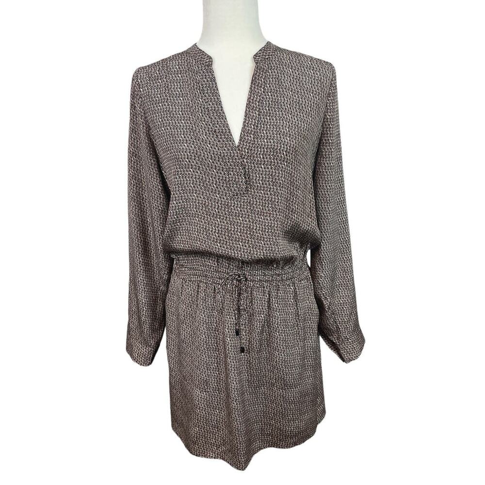 Vince Taupe Mosaic-Print Long-Sleeve Mini Dress